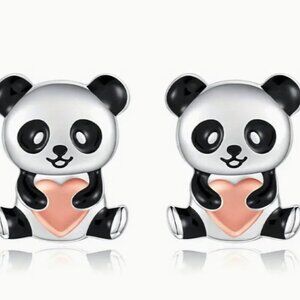 Cute Charming Panda and Pink Heart Stud Women's Fashion Earrings